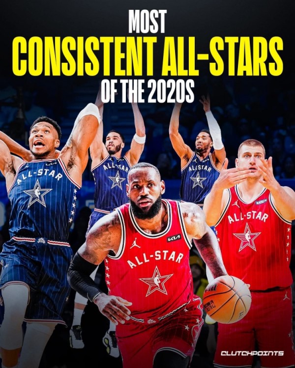 2020年以来仅5人6次进全明星：老詹、约基奇、字母、塔图姆、米球